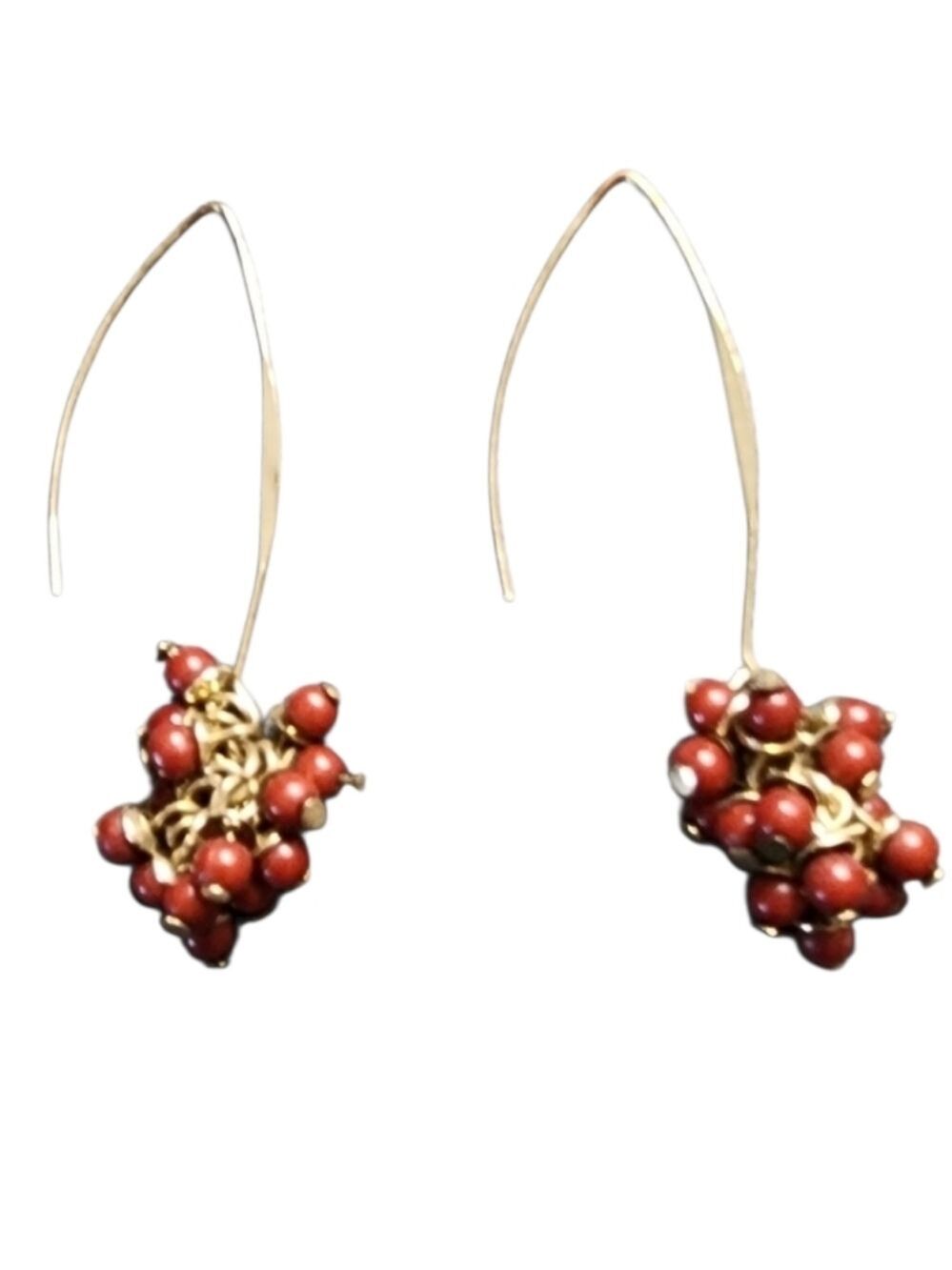 Gold and Red Floral Cluster Earrings